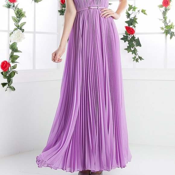 Illusion V-Neck A-Line Pleated Prom Dress CD1499 - Picture 7 of 7